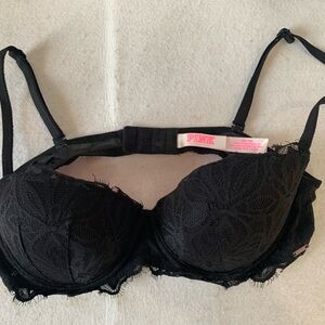 PINK Victoria's Secret Elegant Black Lace Push Up Demi Bra Sexy